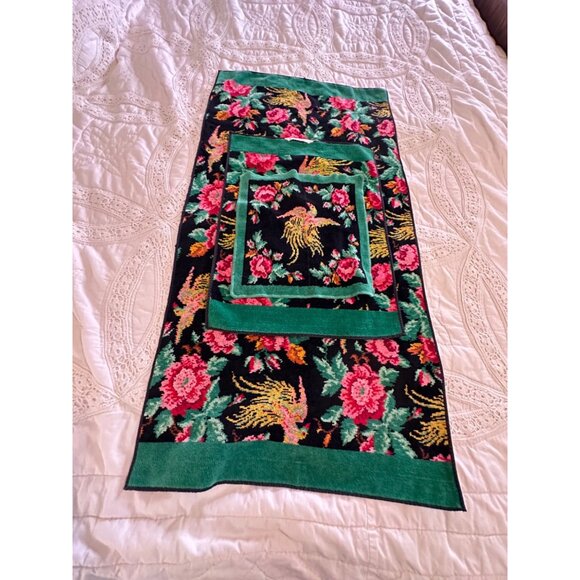 Vtg Indanthren Floral Bird Pattern Towel Textiles Set Cottagecore Country Chic - Picture 13 of 16